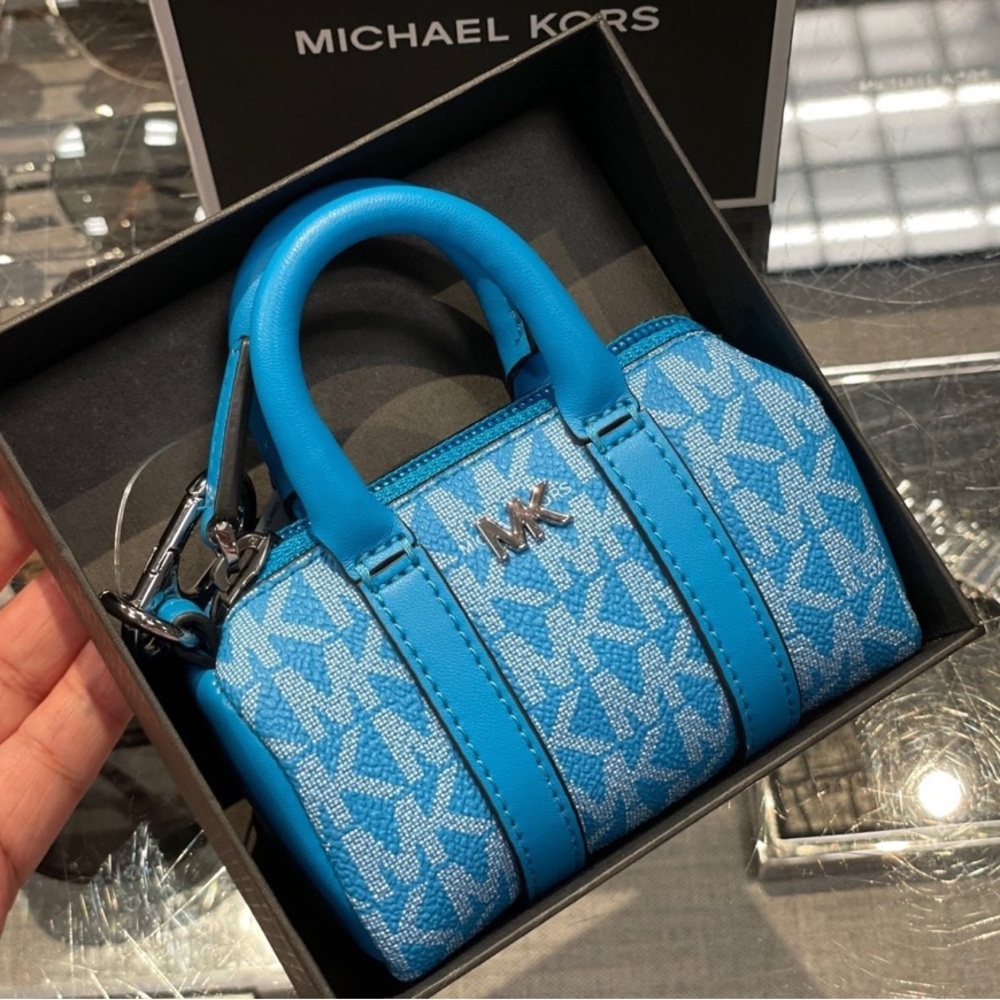 NWT MICHAEL KORS Micro Duffle Pouch Bag Charm/ Key Chain in Blue (perfect sky) - Picture 2 of 5